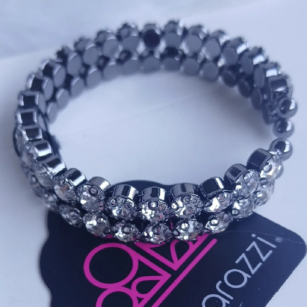 Paparazzi Silver Crystal Bracelet Strech - Picture 3 of 8